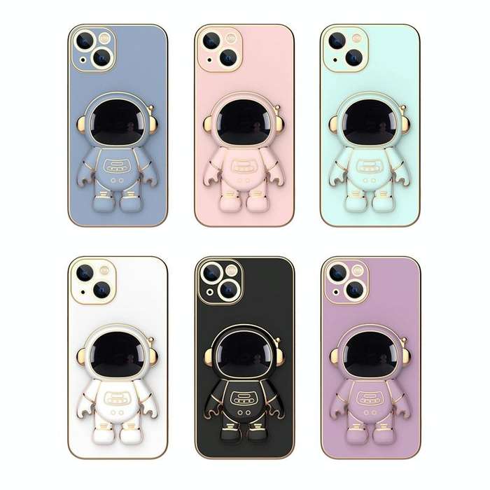 For iPhone 12 mini Plating Astronaut Holder Phone Case (Lavender Purple)