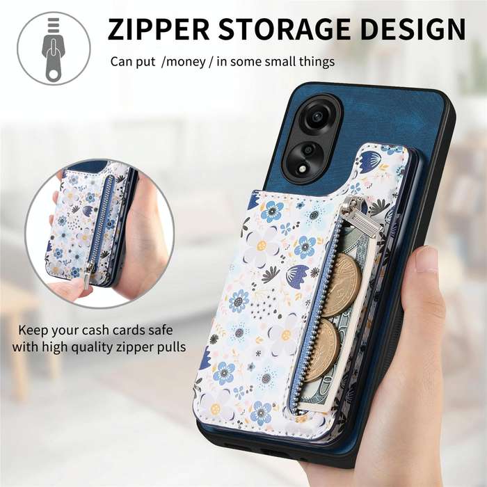 For OPPO Reno7 Z 5G Retro Painted Zipper Wallet Back Phone Case(Blue)