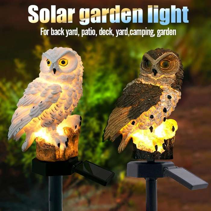Solar Powered Owl Shape LED Night Light Garden Lawn Lamp(Brown)