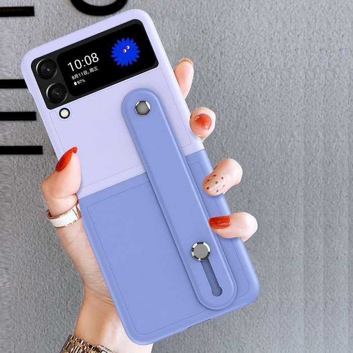 For Samsung Galaxy Z Flip3 5G Skin Contrast Wristband Folding Phone Case(Dark Blue and Black)