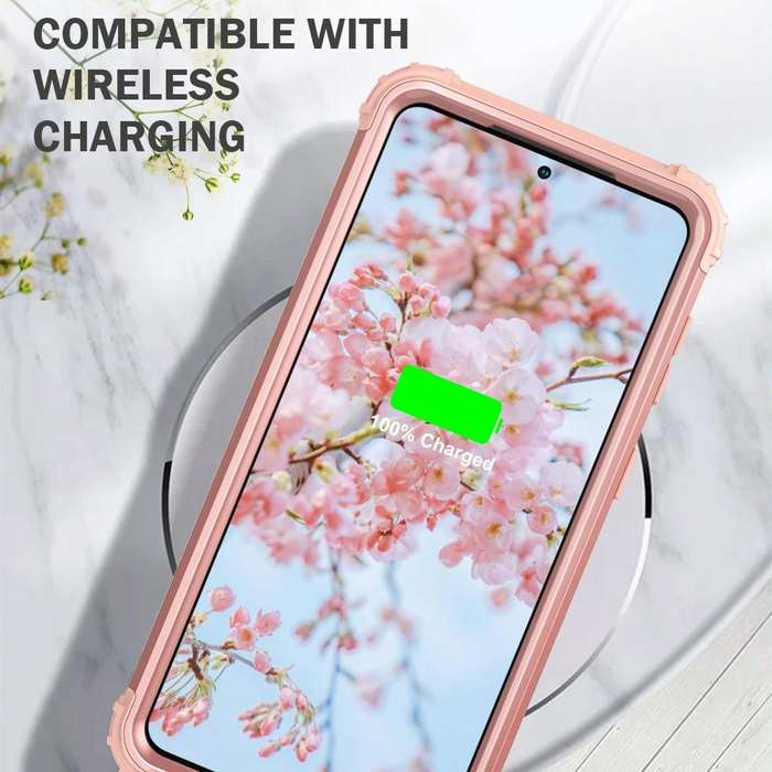 For Samsung Galaxy S21 FE 3 in 1 Shockproof PC + Silicone Protective Case(Rose Gold)