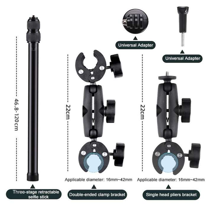 Dual-heads Crab & Single Heads Motorcycle Clamps Handlebar Fixed Mount 3-stage Telescopic Selfie ...