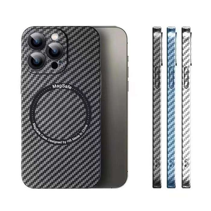 For iPhone 13 Pro MagSafe Magnetic PC Carbon Fiber Phone Case with Lens Film(Blue)