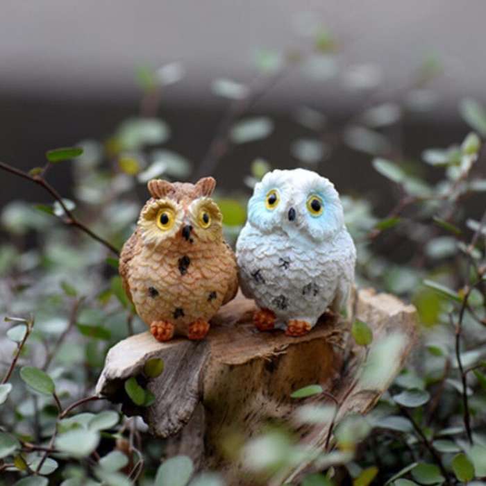 2 PCS Moss Micro Landscape Creative Resin Mini Owl OrnamentRandom Color Delivery