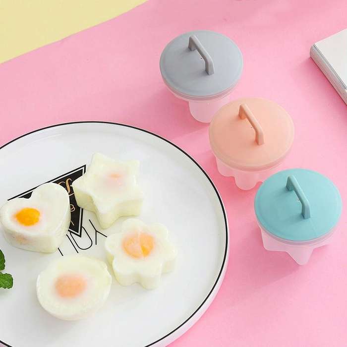 4 in 1 Poached Egg Mold Set Household Poached Egg Egg Cup Egg Steamer with Oil Brush(Pink)