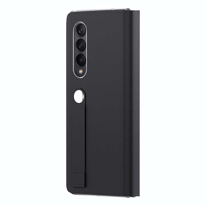 For Samsung Galaxy Z Fold3 5G Plain Leather Horizontal Flip Leather Case with Holder(Black)