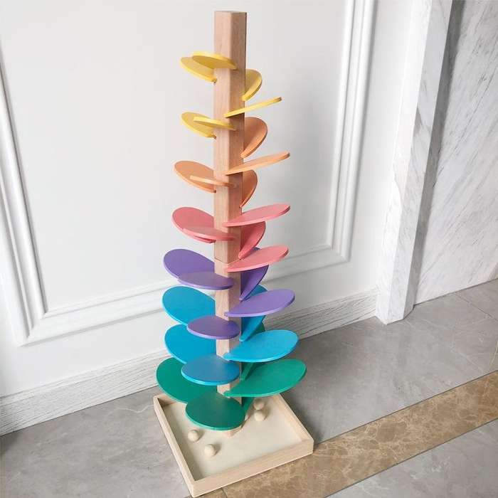 Rainbow Music Tree Wooden Rolling Ball Track Toys(Music Tree With 10 Original Beads)
