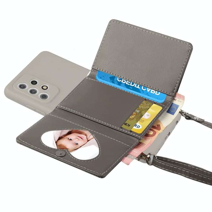 For Samsung Galaxy A33 5G Crossbody Lanyard Wallet Card Bag Phone Case(Grey)