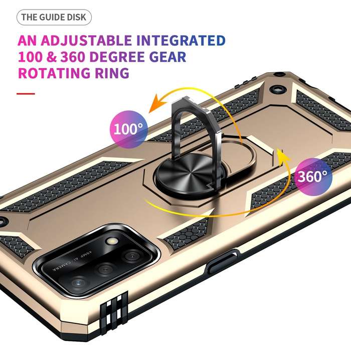 For OPPO A74 4G / F19 Shockproof TPU + PC Protective Case with 360 Degree Rotating Holder(Gold)