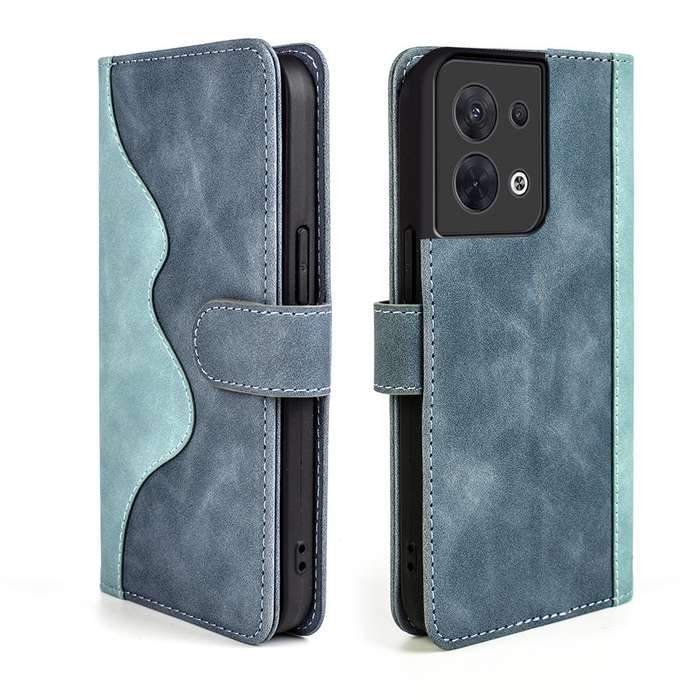 For OPPO Reno8 Stitching Horizontal Flip Leather Phone Case(Blue)