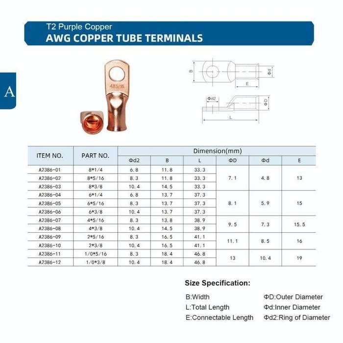 Car Battery Cable Hammer Crimper Hammer Lug Crimper Tool Pliers with T2 Copper 4 x 5/16 Heavy-dut...
