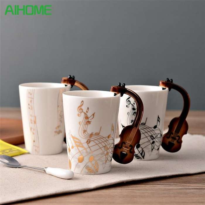Guitar Ceramic Cup Personality Music Note Milk Juice Lemon Mug Coffee Tea Cup Home Office Drinkwa...