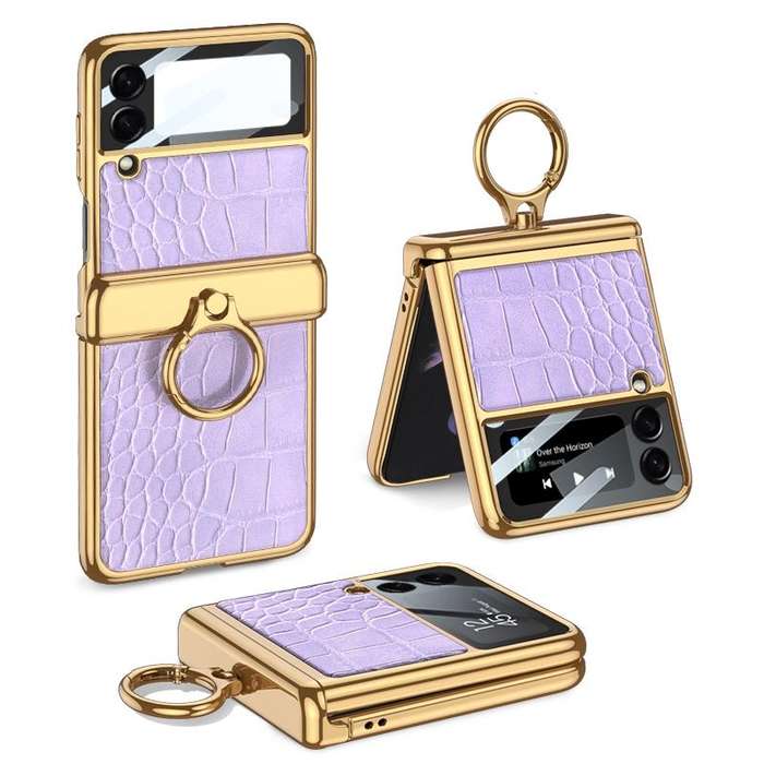For Samsung Galaxy Z Flip3 5G GKK Integrated Plating + Leather Flip Phone Case(Crocodile Purple)