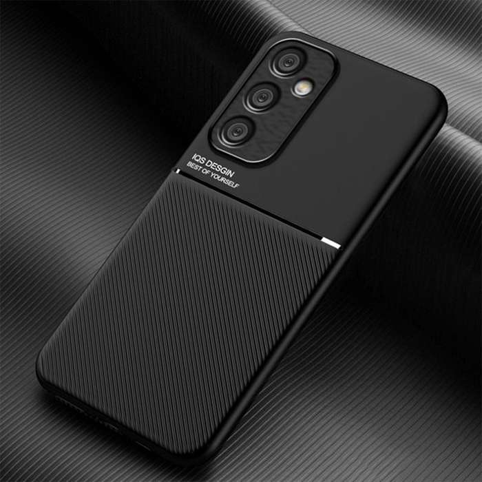 For Samsung Galaxy A35 5G Classic Tilt Strip Grain Magnetic Shockproof PC + TPU Phone Case(Black)