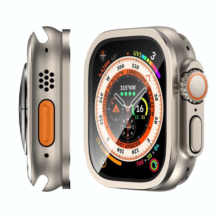 For Apple Watch Ultra 49mm Aluminum Alloy Frame Integrated Tempered Film(Original Color)
