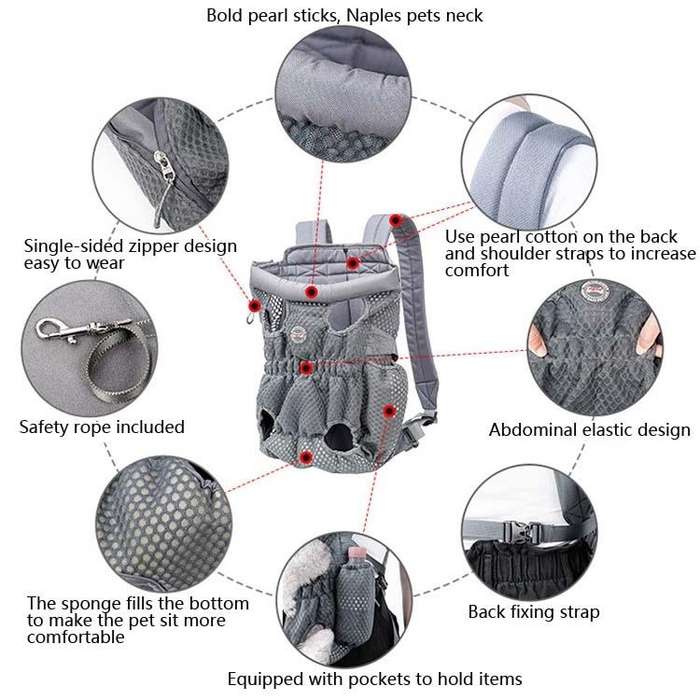Doglemi Pet Outing Backpack Dog Shoulder Chest Bag Breathable Mesh Dog Cat Bag, Size:M(Gray)
