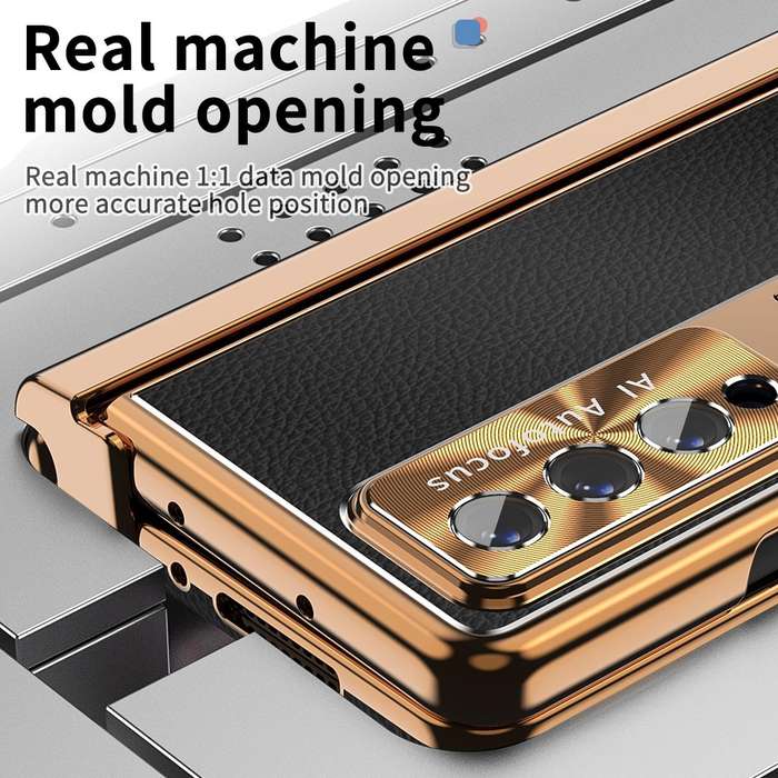 For Samsung Galaxy Z Fold4 Litchi Pattern Magnetic Shell Film Integrated Shockproof Phone Case(Bl...