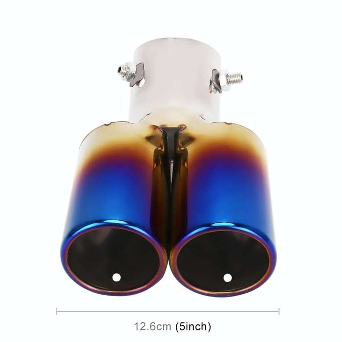 Universal Car Styling Stainless Steel Curved Double Outlets Exhaust Tail Muffler Tip Pipe(Blue)