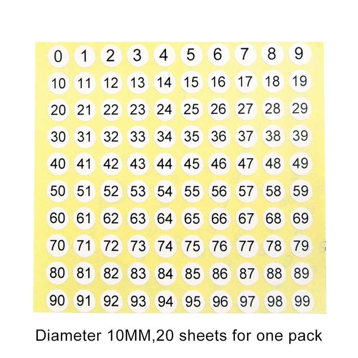 20 PCS Round Shape Number Sticker Shoe Size Label, Number 0-99