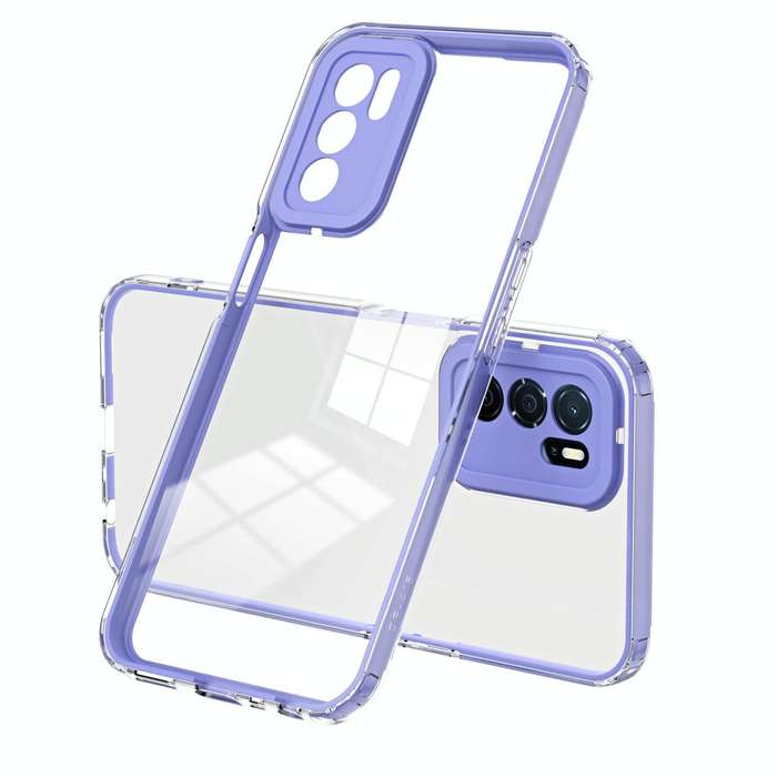 For OPPO A16 / A16s 3 in 1 Clear TPU Color PC Frame Phone Case(Purple)