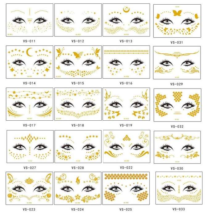 20 PCS Waterproof Bronzing Face Tattoo Stickers Party Masquerade Face Stickers(VS-032)