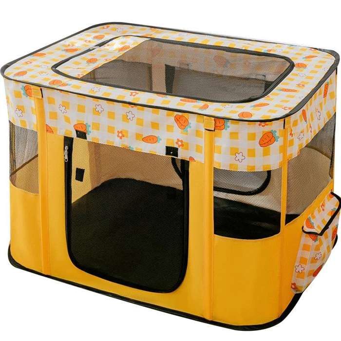Rectangular Foldable Pet Fence Dog and Cat Litter Pet Delivery Room M(Yellow Carrot)
