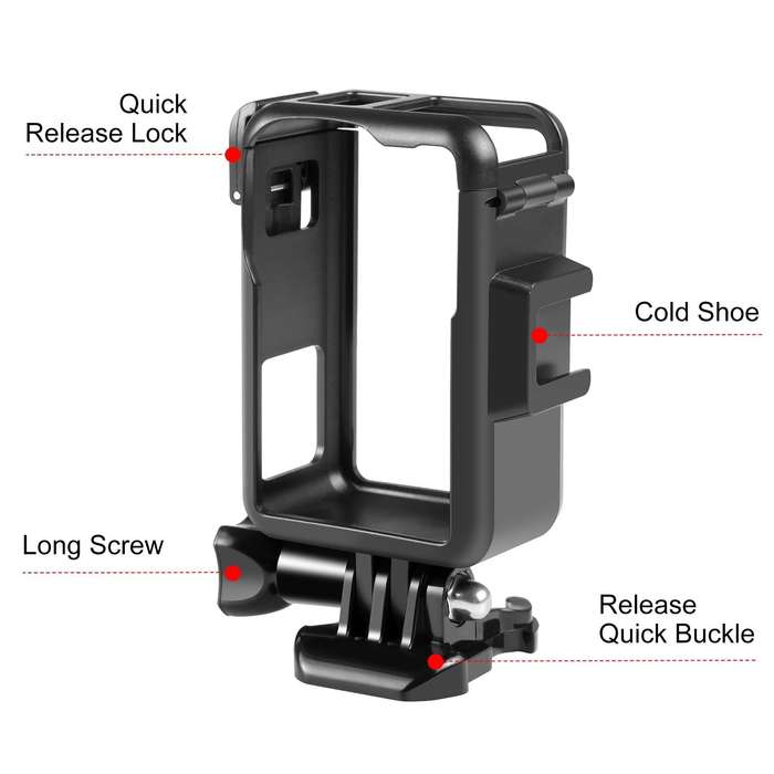 For DJI Osmo Action 4 / 3 PULUZ Vertical Plastic Protective Frame Cage with Cold Shoes (Black)