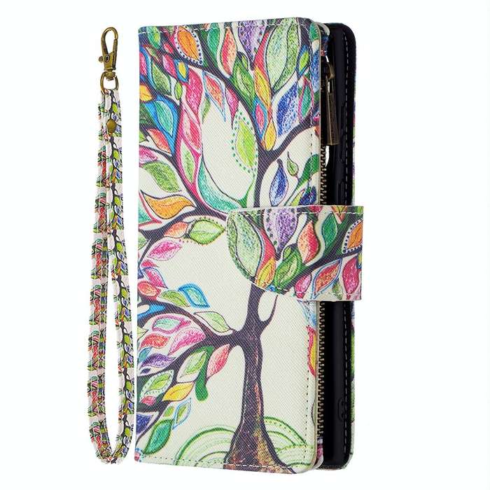 For Samsung Galaxy S22 Ultra 5G Colored Drawing Pattern Zipper Horizontal Flip Phone Leather Case...