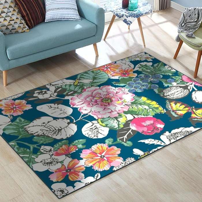 Country Flower Butterfly Door Mat Non-slip Floor Carpet, Size:45x75cm