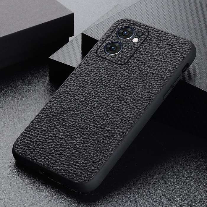 For OPPO Reno7 5G International Accurate Hole Genuine Leather Phone Case(Black)