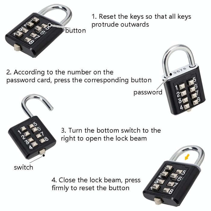 2 PCS 10-Bit Button Password Lock Cabinet Door Tool Box Button Padlock(Black)