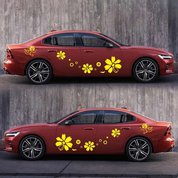 2 PCS/Set D-510 Flowers Pattern Car Modified Decorative Sticker(Yellow)