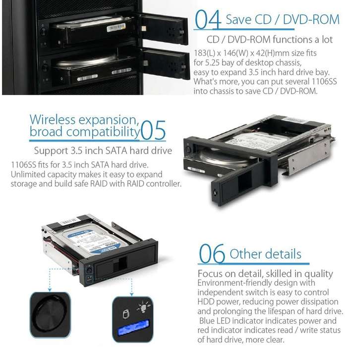 ORICO 1106SS CD-ROM Space HDD Mobile Rack Internal 3.5 inch HDD Convertor Enclosure(Black)