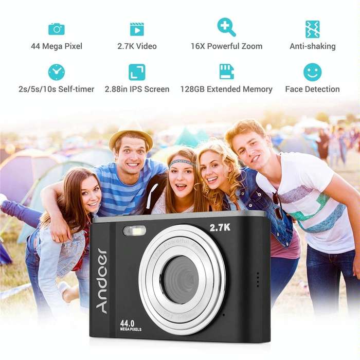 DC302 2.88 inch 44MP 16X Zoom 2.7K Full HD Digital Camera Children Card Camera, EU Plug (Black)