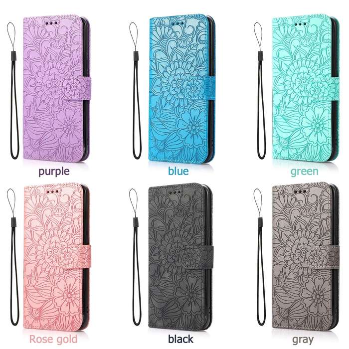 For Samsung Galaxy A21s Skin Feel Embossed Sunflower Horizontal Flip Leather Case with Holder & C...