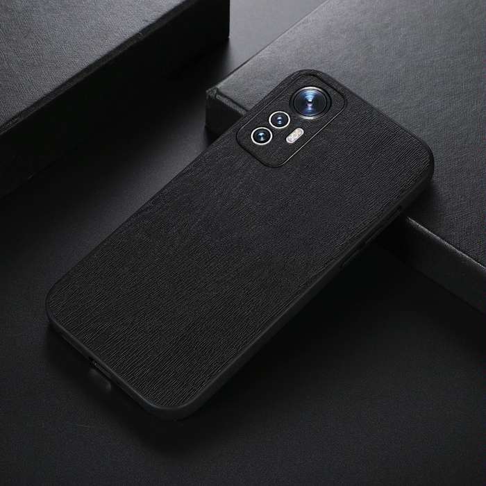 For Xiaomi 12 Lite Wood Texture PU Phone Case(Black)