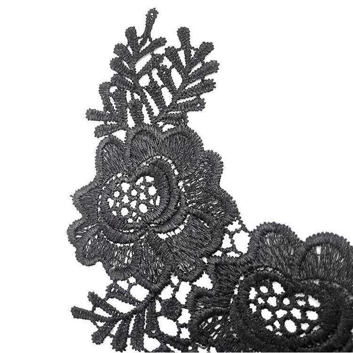 Black 1 Pair Three-dimensional Hollow Flower Embroidery Collar Flower DIY Clothing Accessories, U...