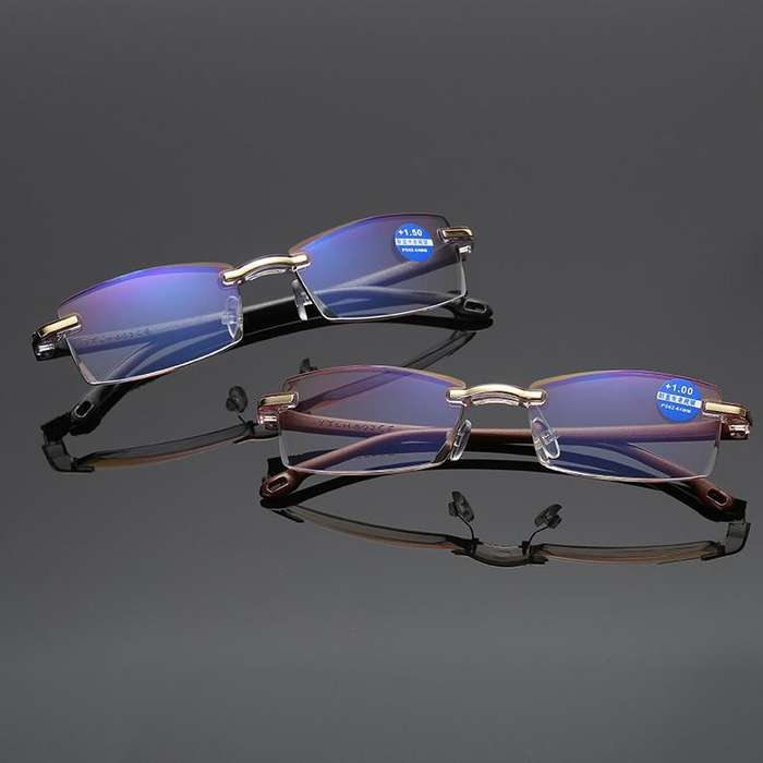 Rimless Anti Blue-ray Blue Film Lenses Presbyopic Glasses, +1.00D(Black)