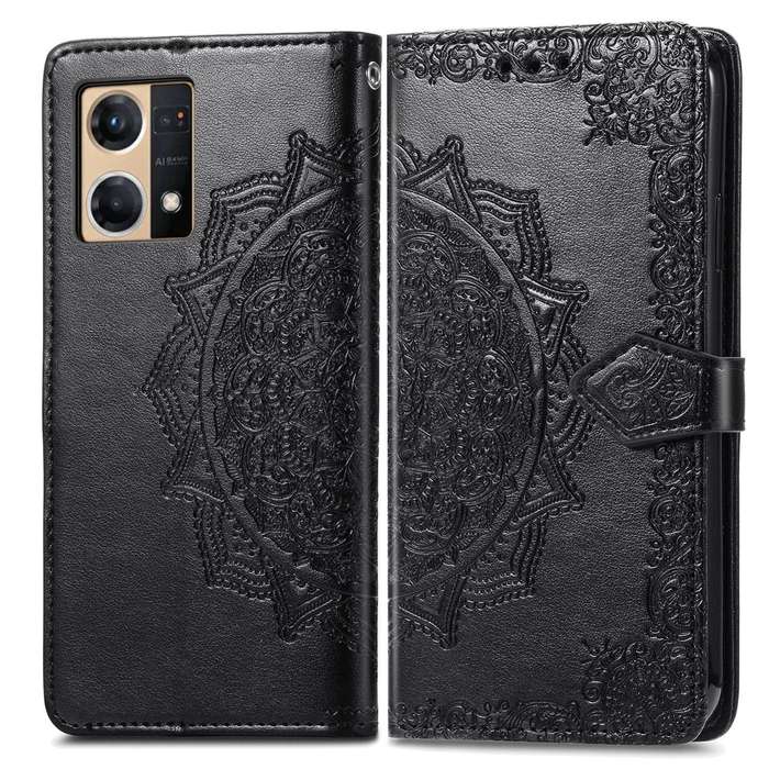 For OPPO Reno7 4G Mandala Flower Embossed Horizontal Flip Leather Phone Case(Black)