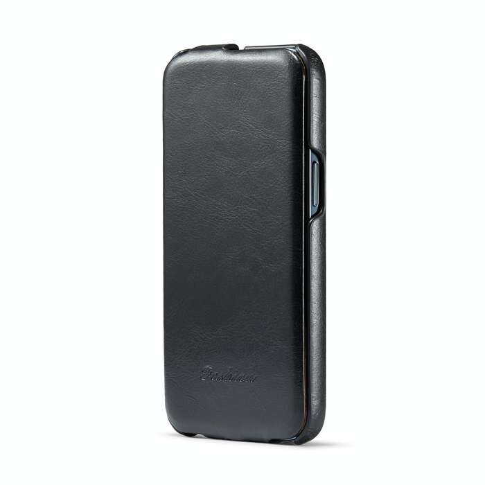 For iPhone 15 Fierre Shann Oil Wax Texture Vertical Flip PU Phone Case(Black)