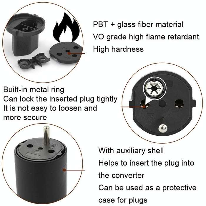 EU to Switzerland Convertible Plug With Ground Wire Travel Adaptor(Black)