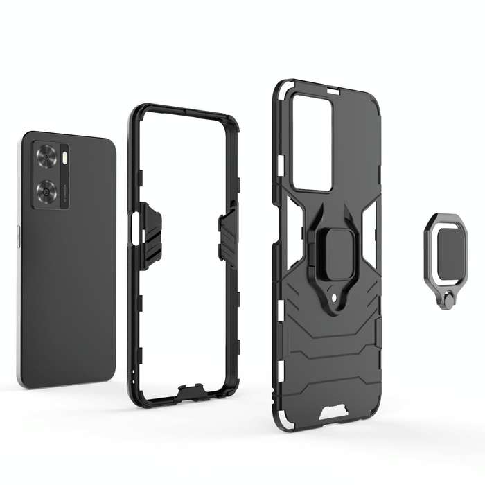 For OPPO A57 4G Foreign Version Shockproof PC + TPU Holder Phone Case(Navy Blue)