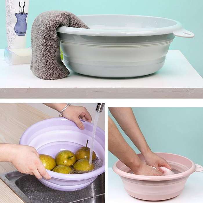 Folding Washbasin Outdoor Travel Portable Washtub, Size:9x25cm(Blue)
