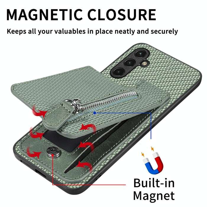 For Samsung Galaxy A14 5G Carbon Fiber Vertical Flip Zipper Wallet Phone Case(Black)