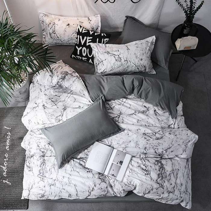 Luxury Bedding Black Marble Pattern Set Sanded Printed Quilt Cover Pillowcase, Size:150x200cm(Col...
