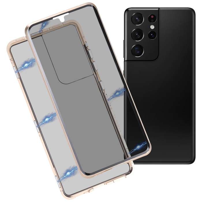 For Samsung Galaxy S21 Ultra 5G Anti-peeping Magnetic Double-sided Tempered Glass Phone Case(Gold)