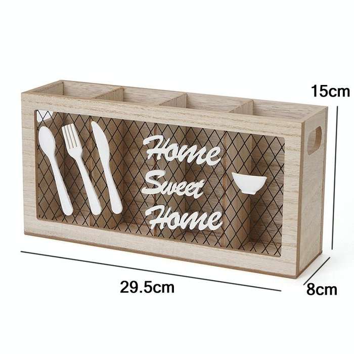Kitchen Wooden Tableware Cutlery Storage Box(29.5x8x15cm)