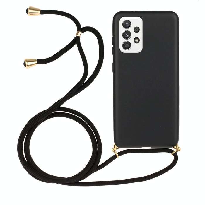 For Samsung Galaxy A53 Wheat Straw Material + TPU Protective Case with Lanyard(Black)