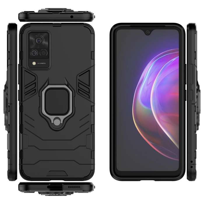 For vivo V21 Shockproof PC + TPU Protective Case with Magnetic Ring Holder(Black)