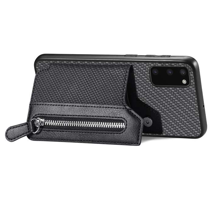 For Samsung Galaxy S20 Ultra Carbon Fiber Horizontal Flip Zipper Wallet Phone Case(Black)